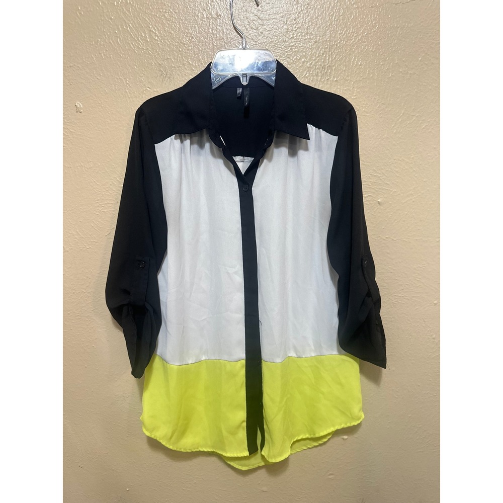 Maurices‎ Color Block Button Up Roll Tab Long Sleeve Blouse Top - Small